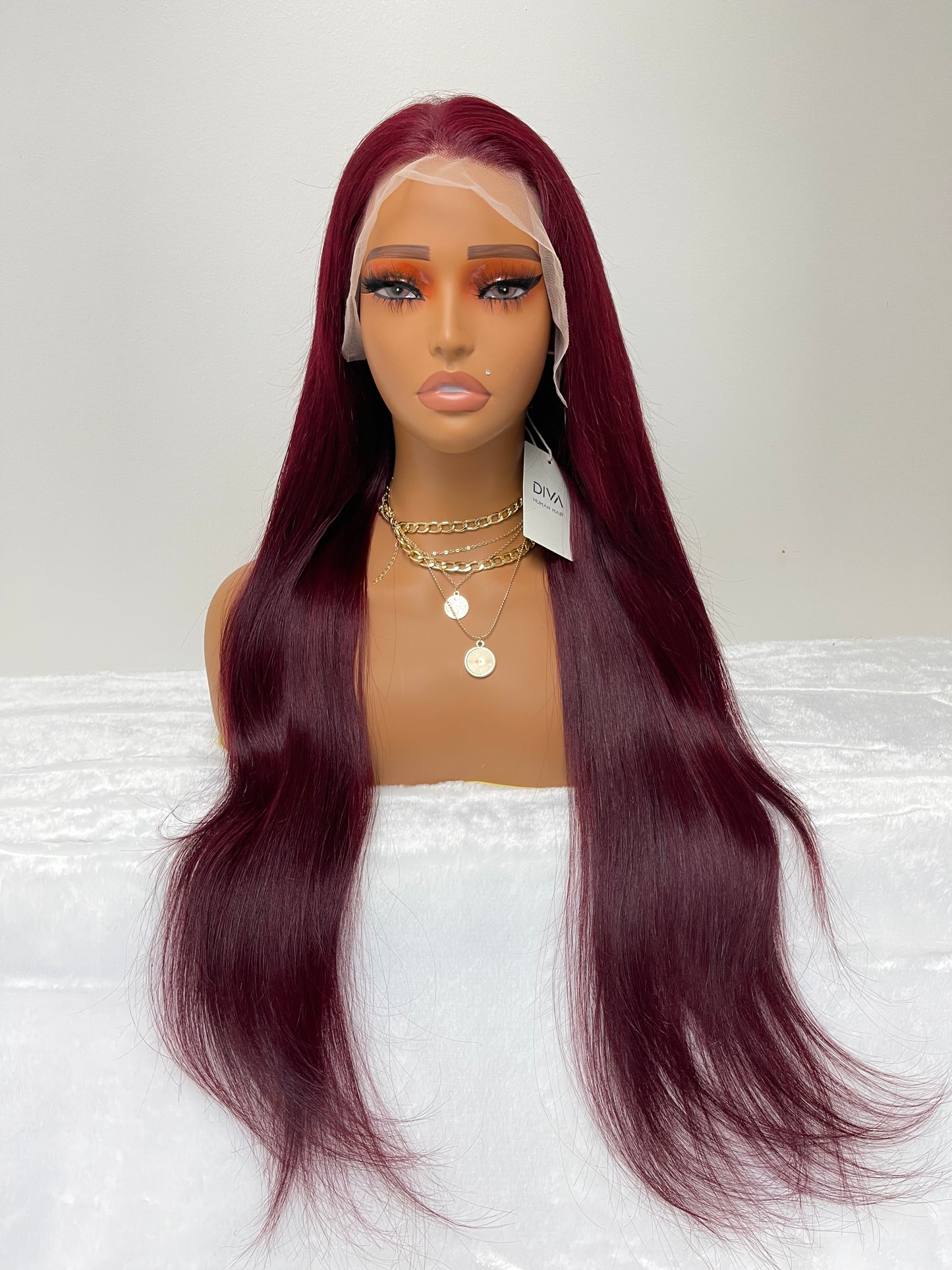 Burgundy straight full frontal 13x4 wig