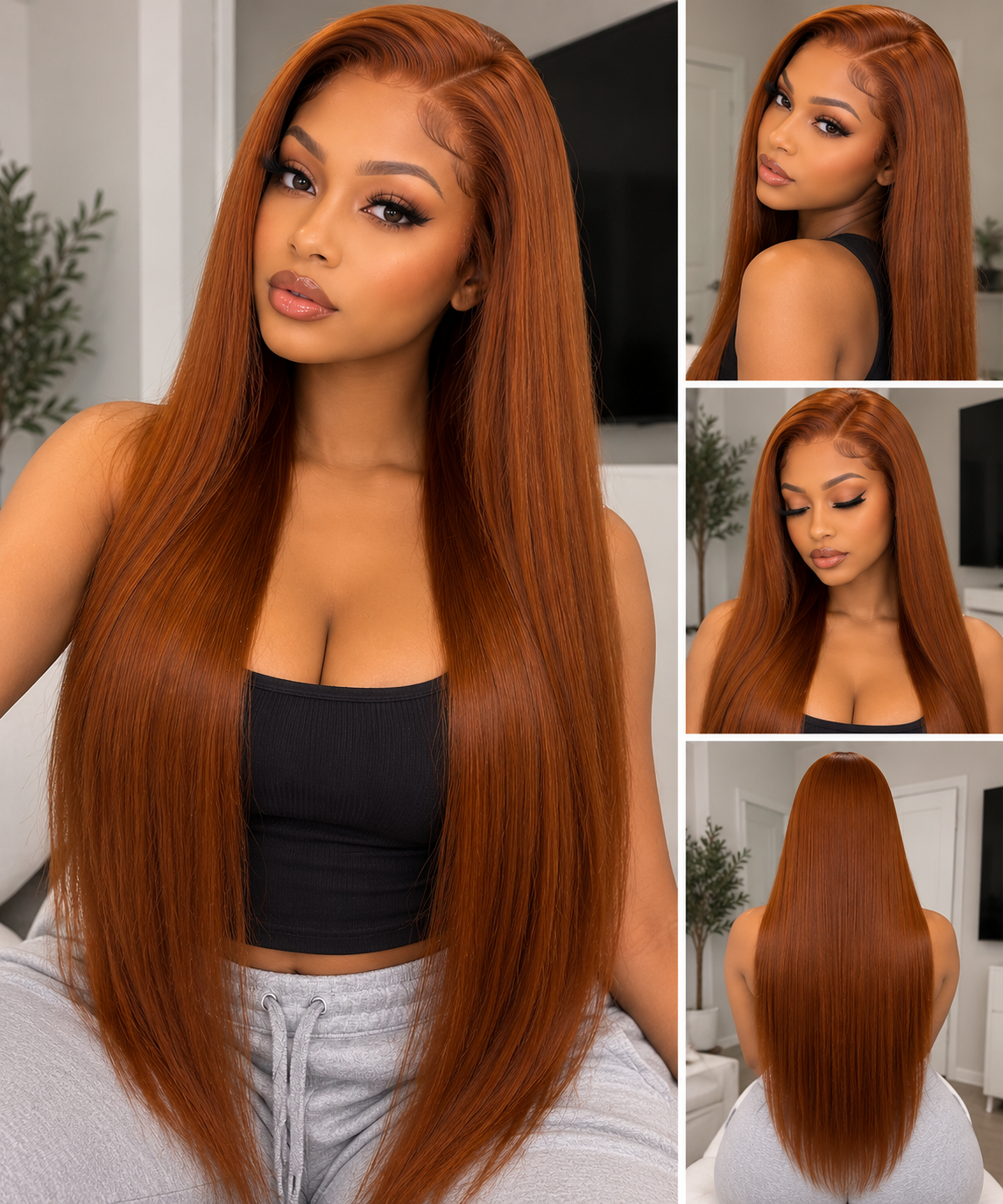 Toronto Diva Human Hair 24” Dark Ginger Straight 13x4 Transparent Lace Frontal Wig