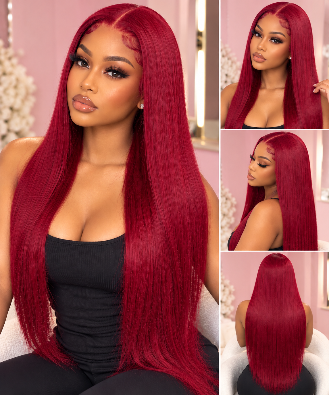 Toronto Diva Human Hair 24” Red Straight Transparent Lace 13x4 Full Frontal Human Hair Wig