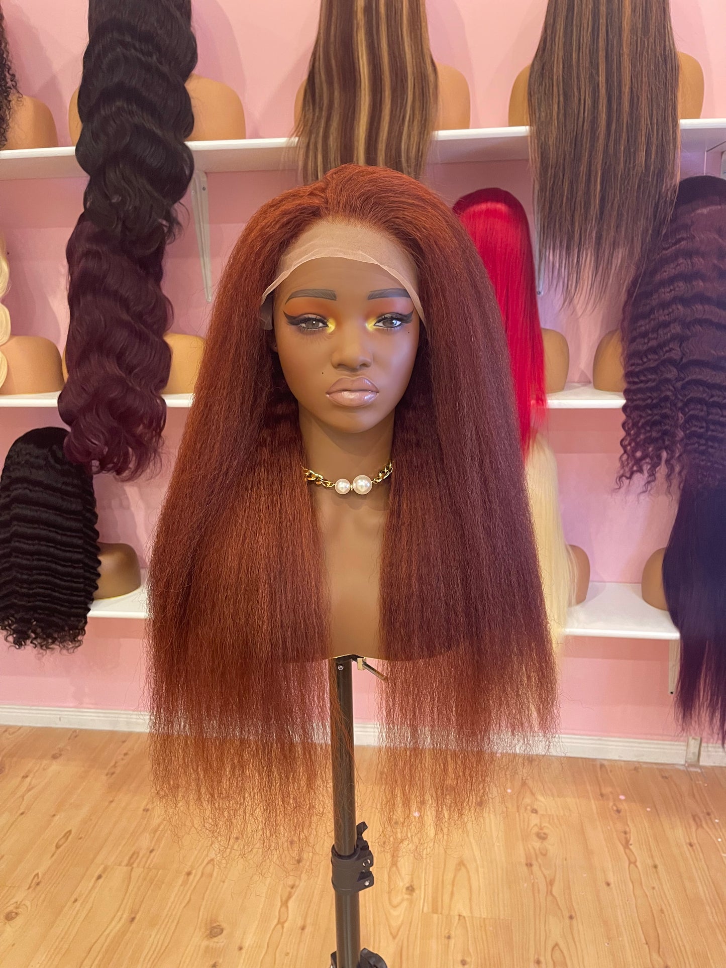 24inch reddish brown kinky straight frontal lace wig