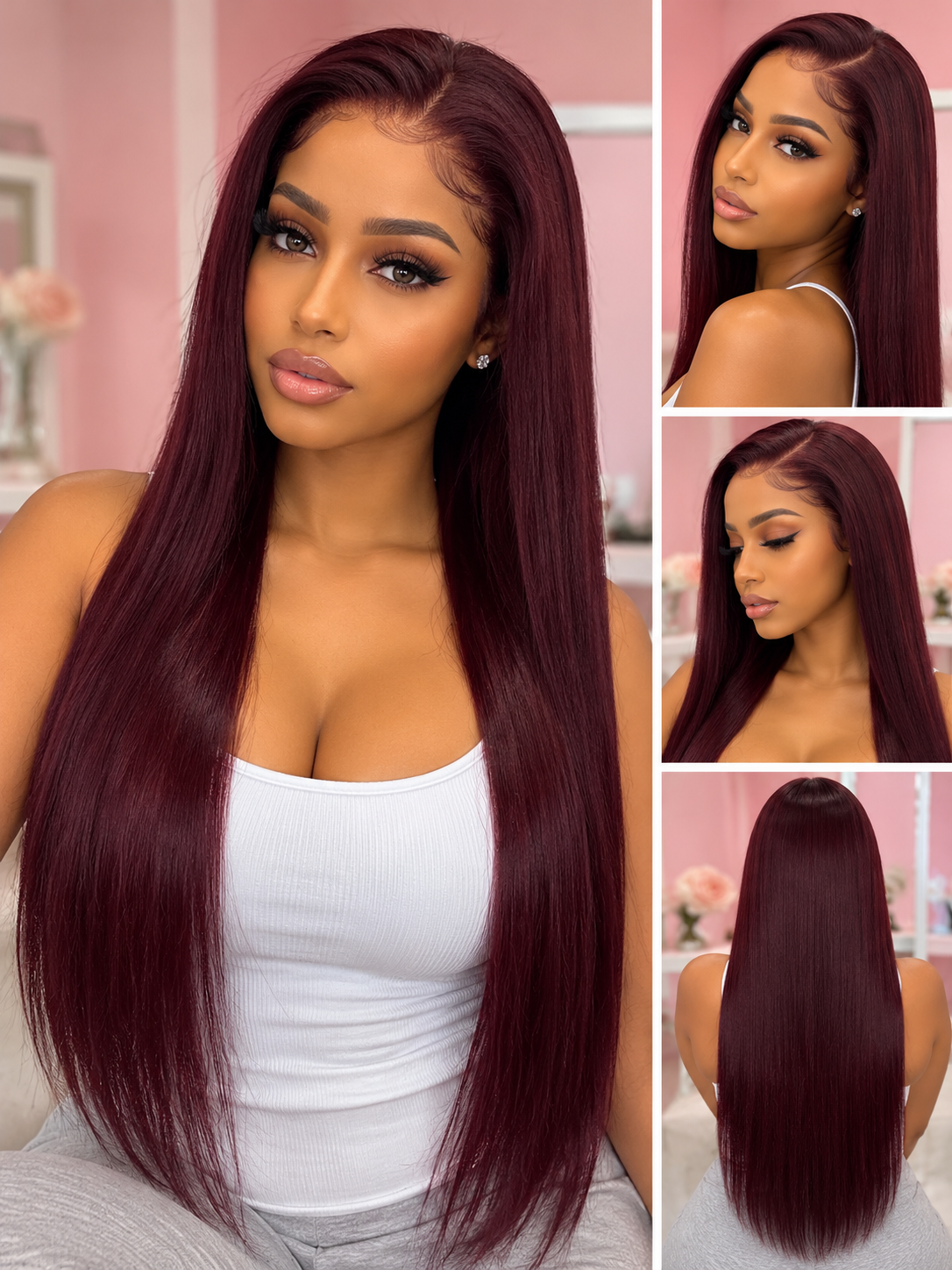 Toronto Diva Human Hair 99J Burgundy Straight 13x4 Transparent Lace Frontal Wig – 200% Density