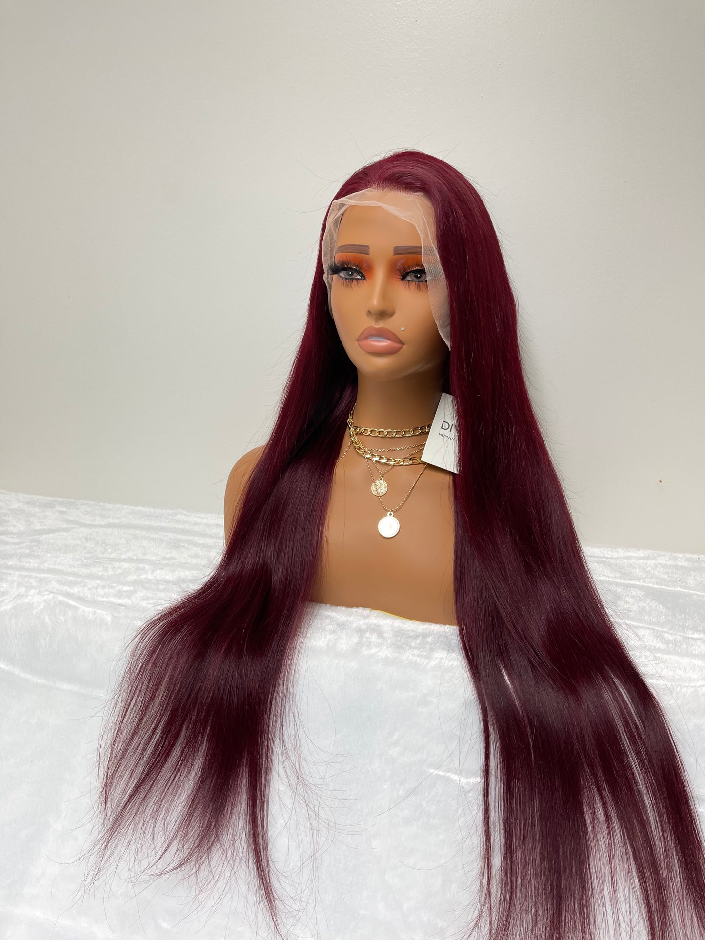 Burgundy straight full frontal 13x4 wig