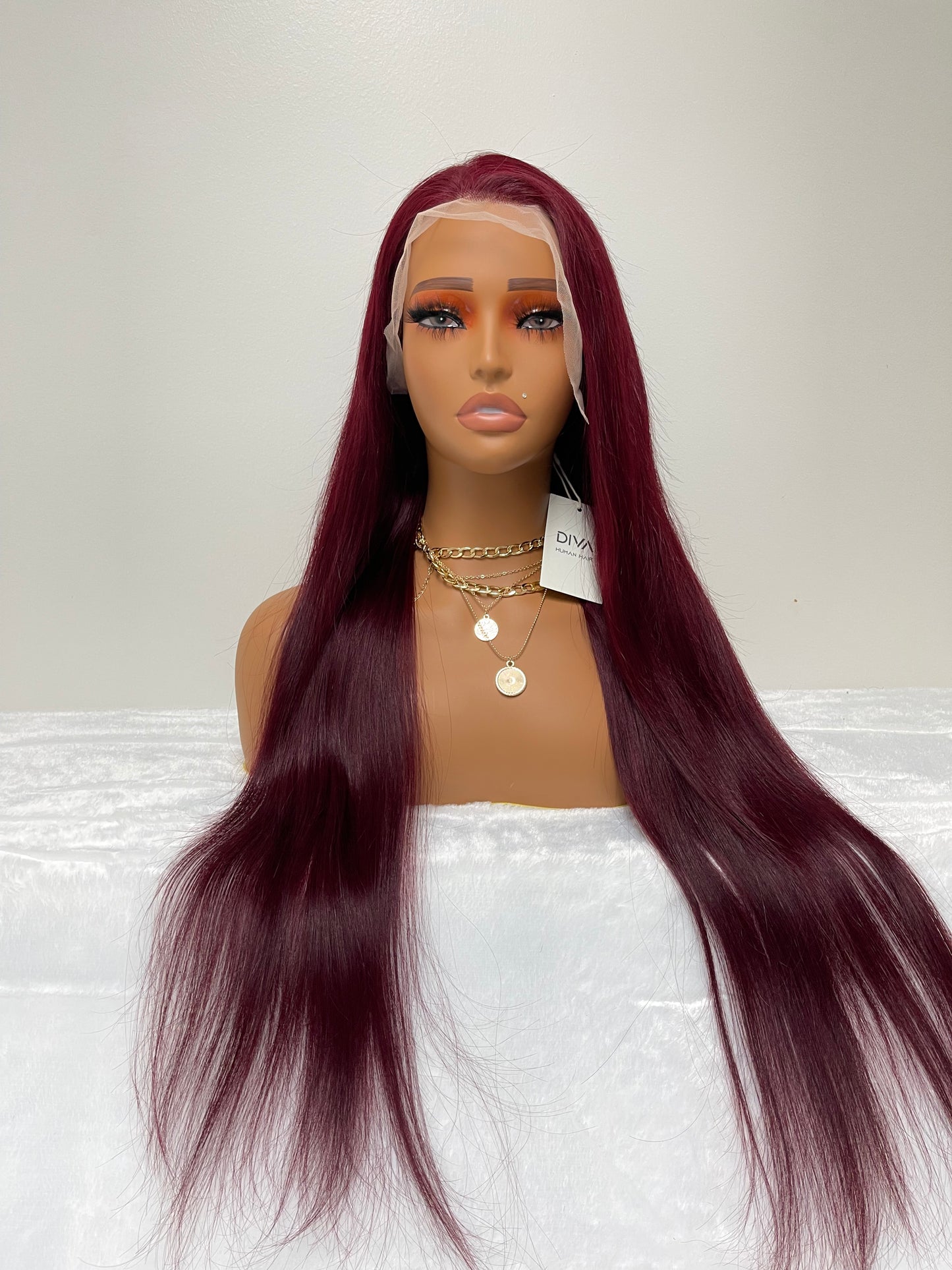 Burgundy straight full frontal 13x4 wig