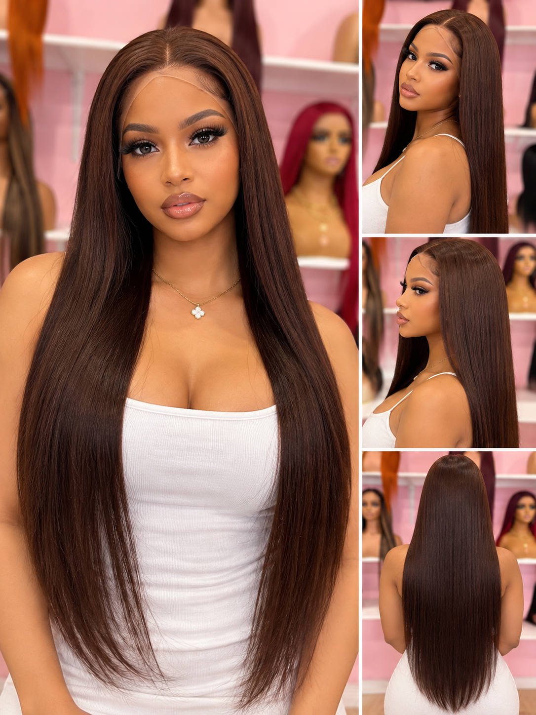 Toronto Diva Human Hair 24” Brown Straight HD Lace 13x4 Full Frontal Human Wig
