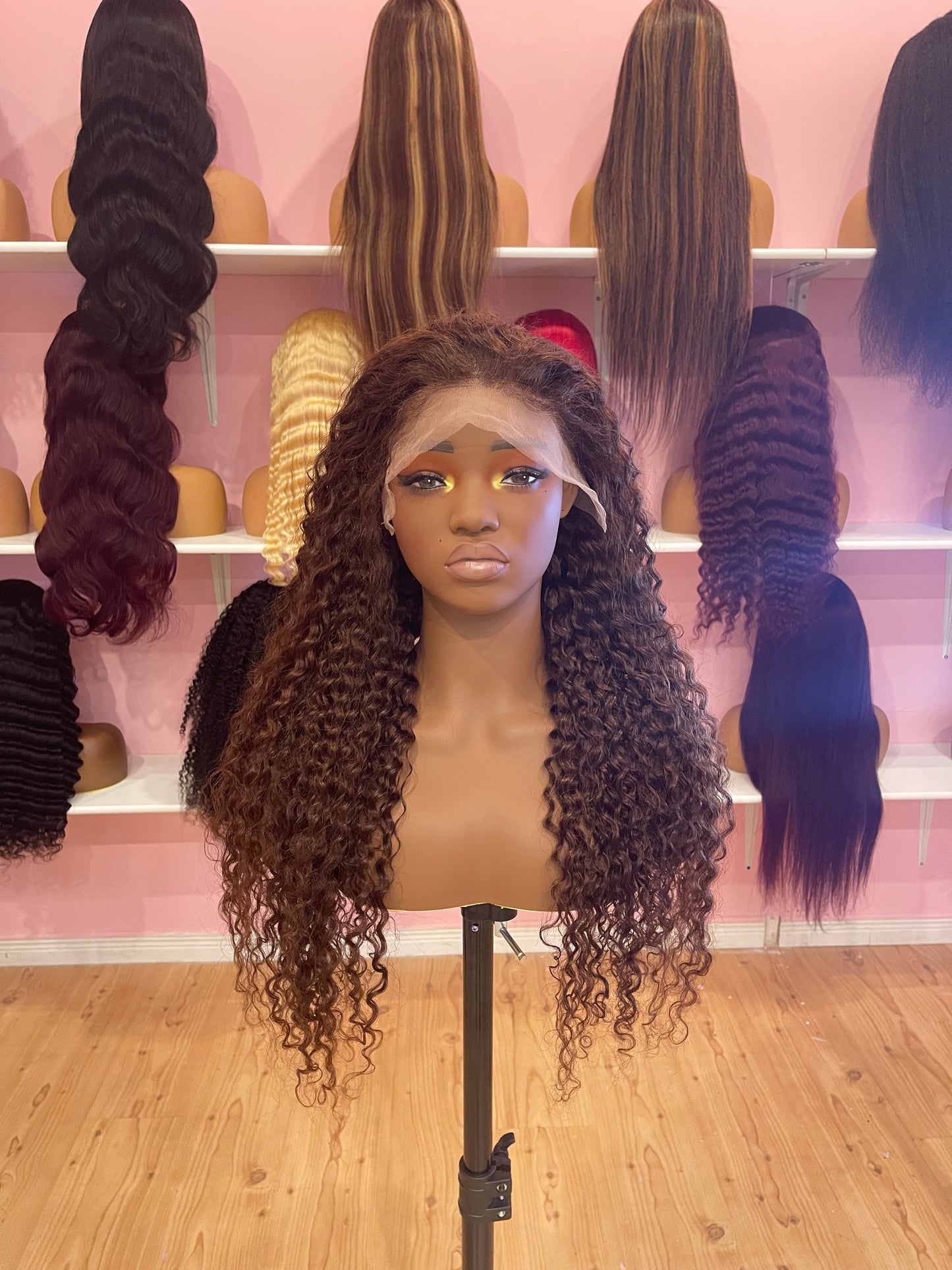 26inch brown color curly frontal lace wig