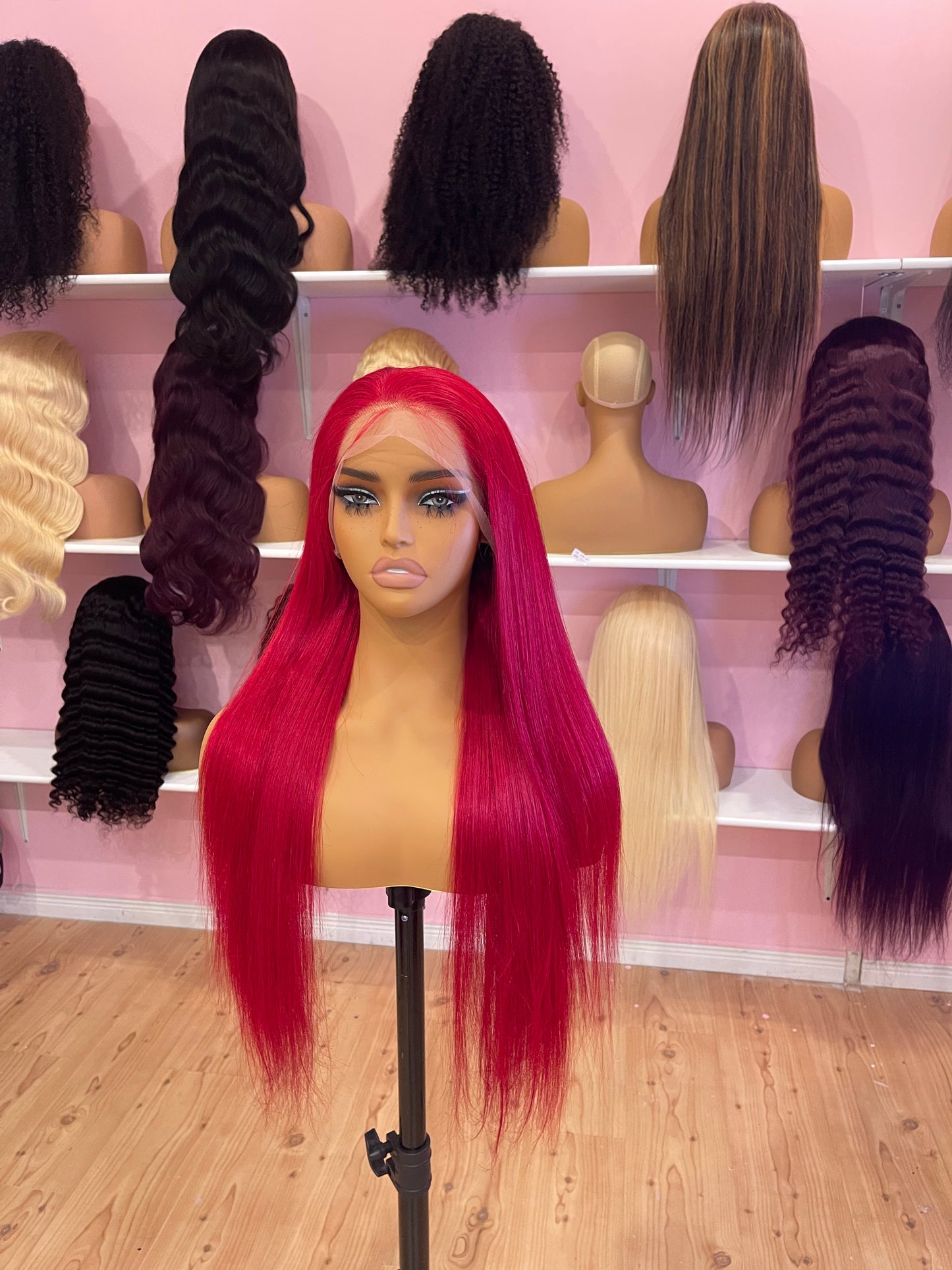 Red color full frontal human hair wig