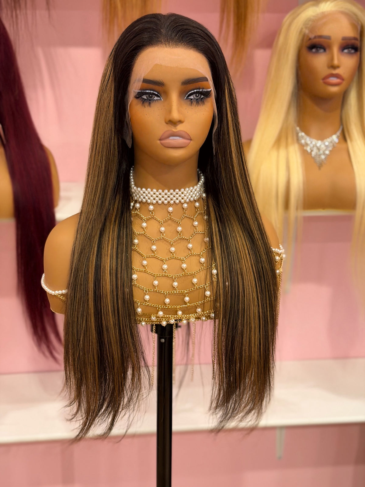 24” Highlight 1P27 Human Hair Transparent Lace Full 13x4 Frontal Wig | 200% Density – Diva Human Hair Toronto