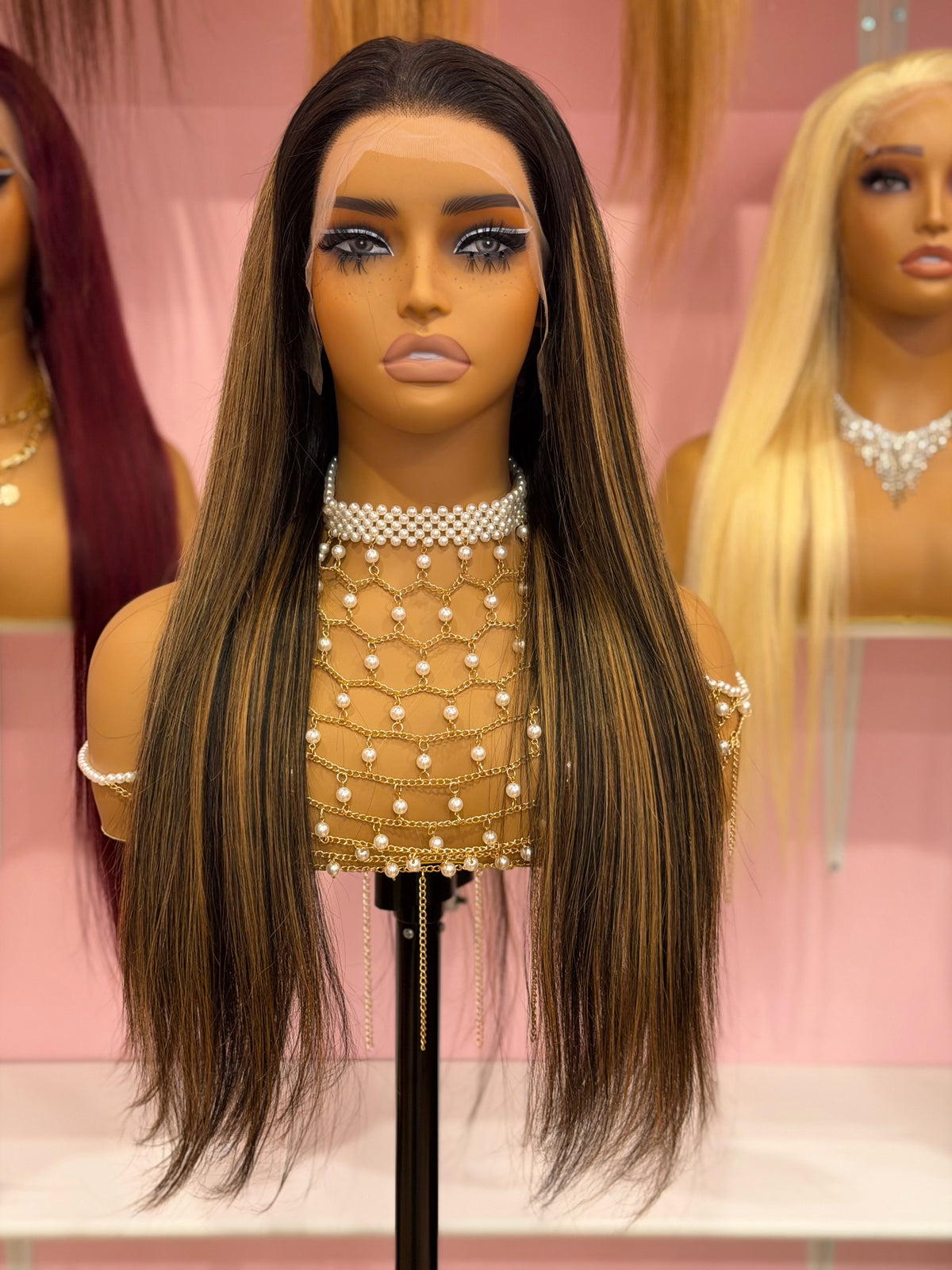 24” Highlight 1P27 Human Hair Transparent Lace Full 13x4 Frontal Wig | 200% Density – Diva Human Hair Toronto